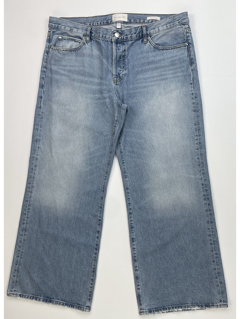 FRAME Amelia Gray The Pixie Gray Jeans 34 Low Rise Wide Leg Blue Wash